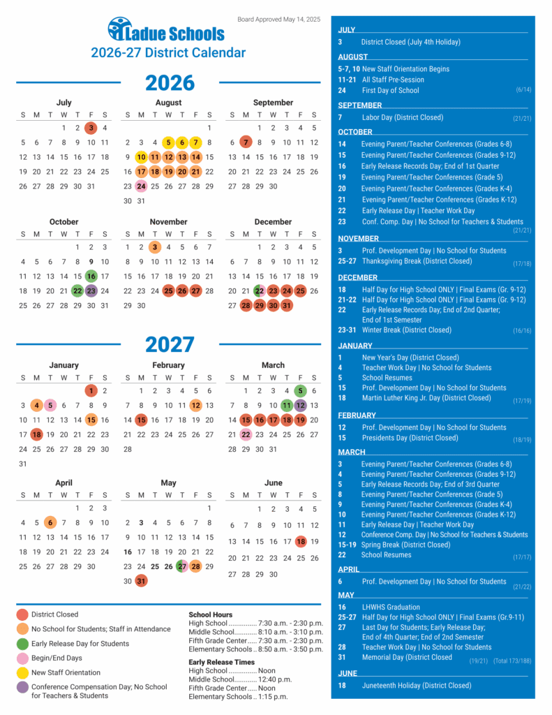 Ladue Schools 26-27 Calendar