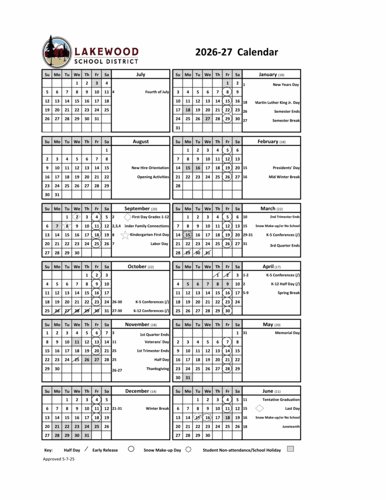 Lakewood School District 26-27 Calendar