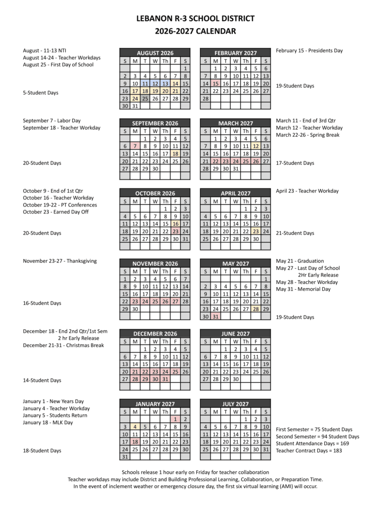 Lebanon R-3 School District 26-27 Calendar