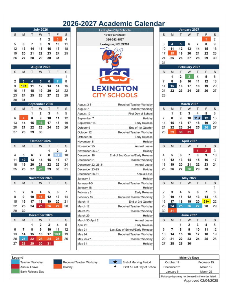 Lexington City Schools 26-27 Calendar