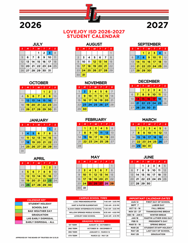 Lovejoy ISD 26-27 Calendar