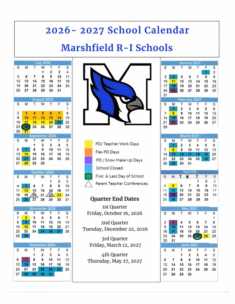 Marshfield R-I Schools 26-27 Calendar