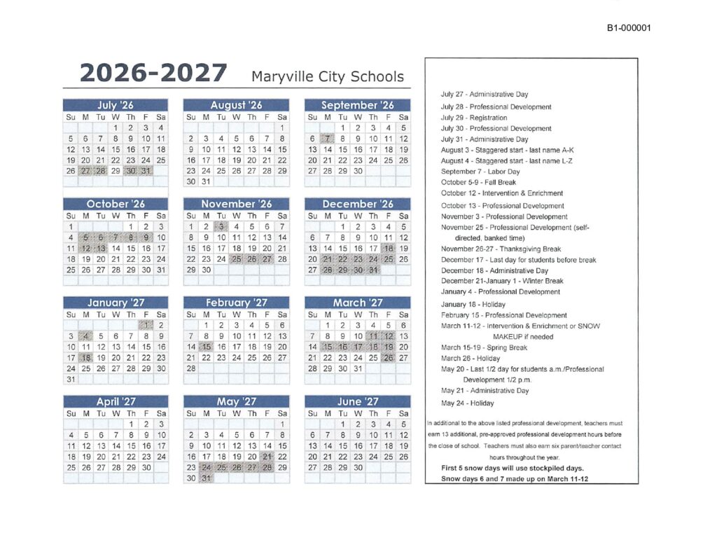 Maryville City Schools Calendar 2026-2027