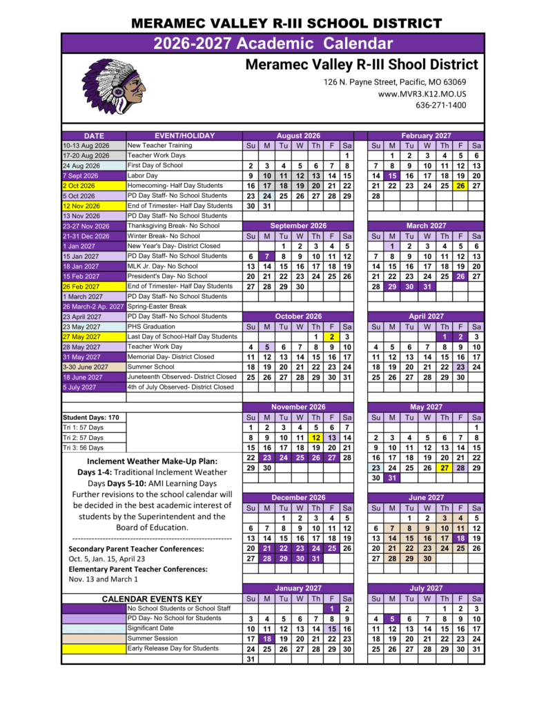 Meramec Valley R-III School District 26-27 Calendar