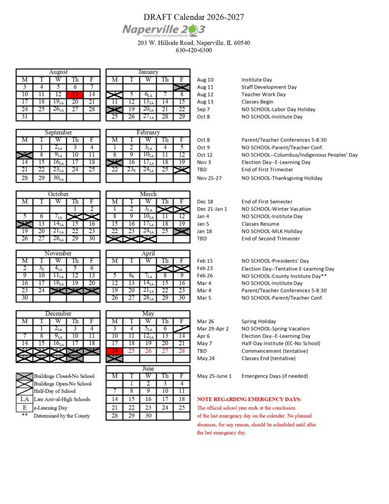 Naperville Community Unit School District 203 26-27 calendar