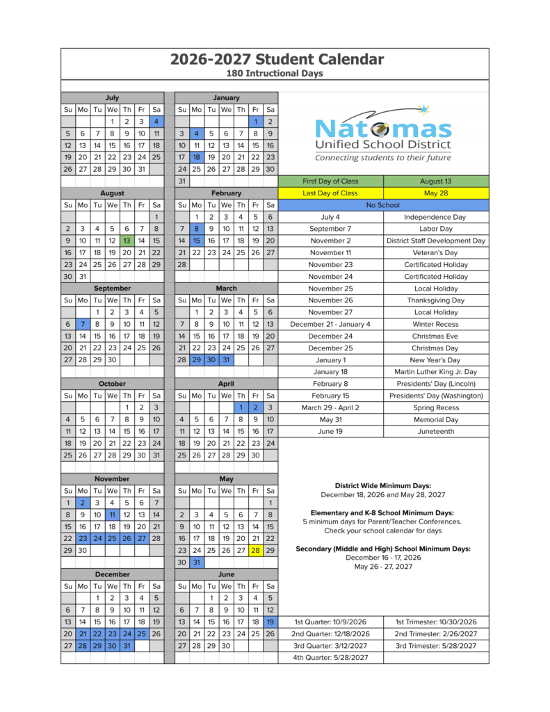 Natomas Unified School District 26-27 Calender
