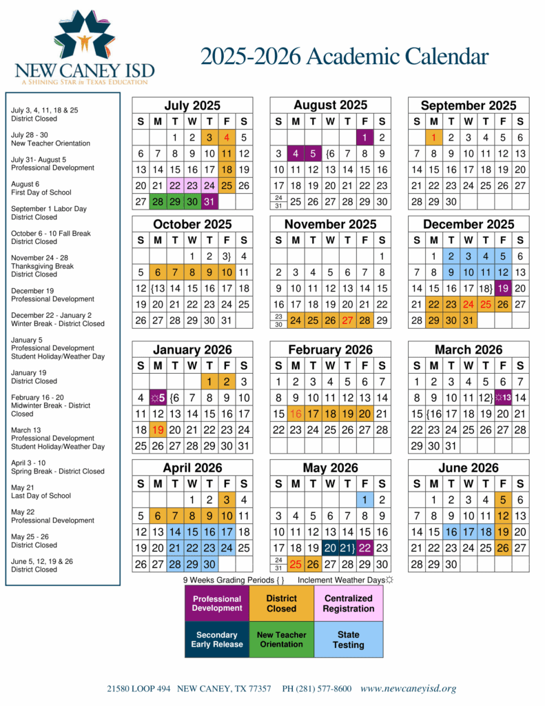 New Caney ISD 26-27 Calendar