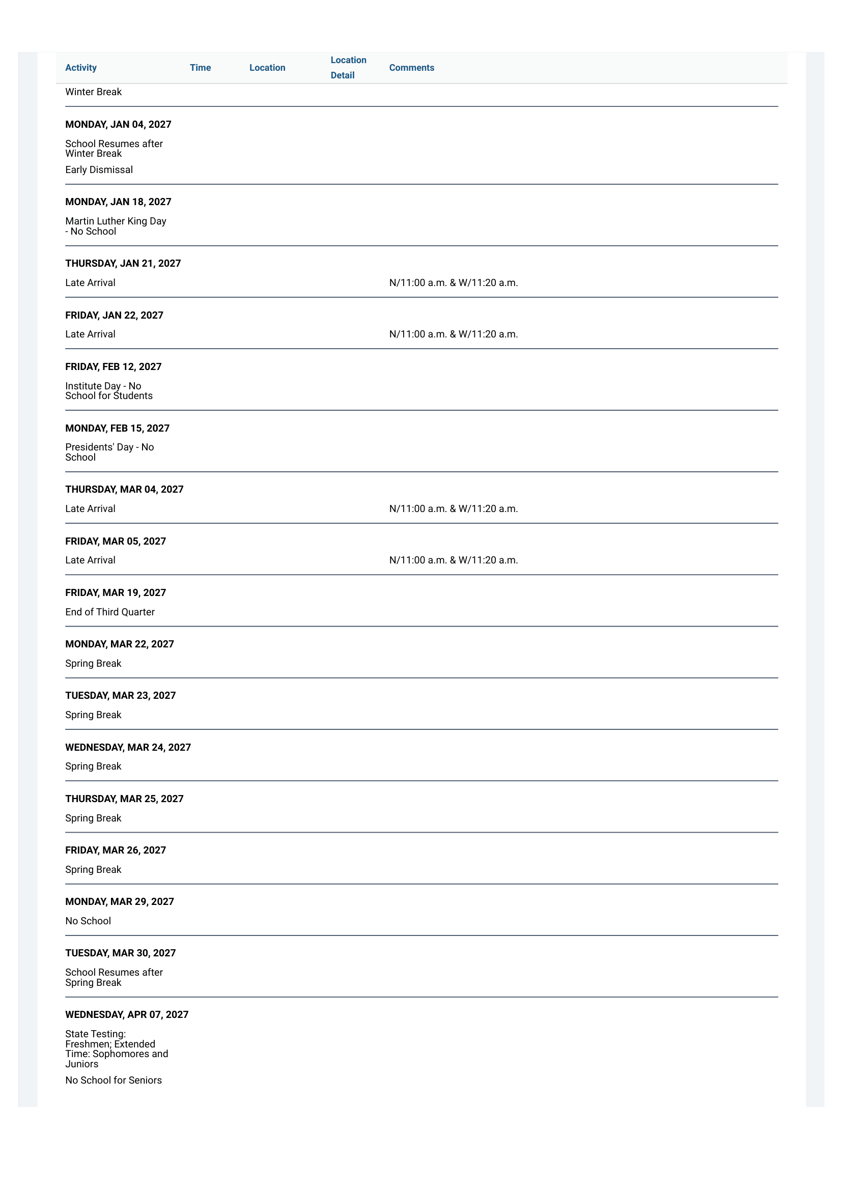 New Trier Township High School District 203 Calendar 26-27 [PDF]