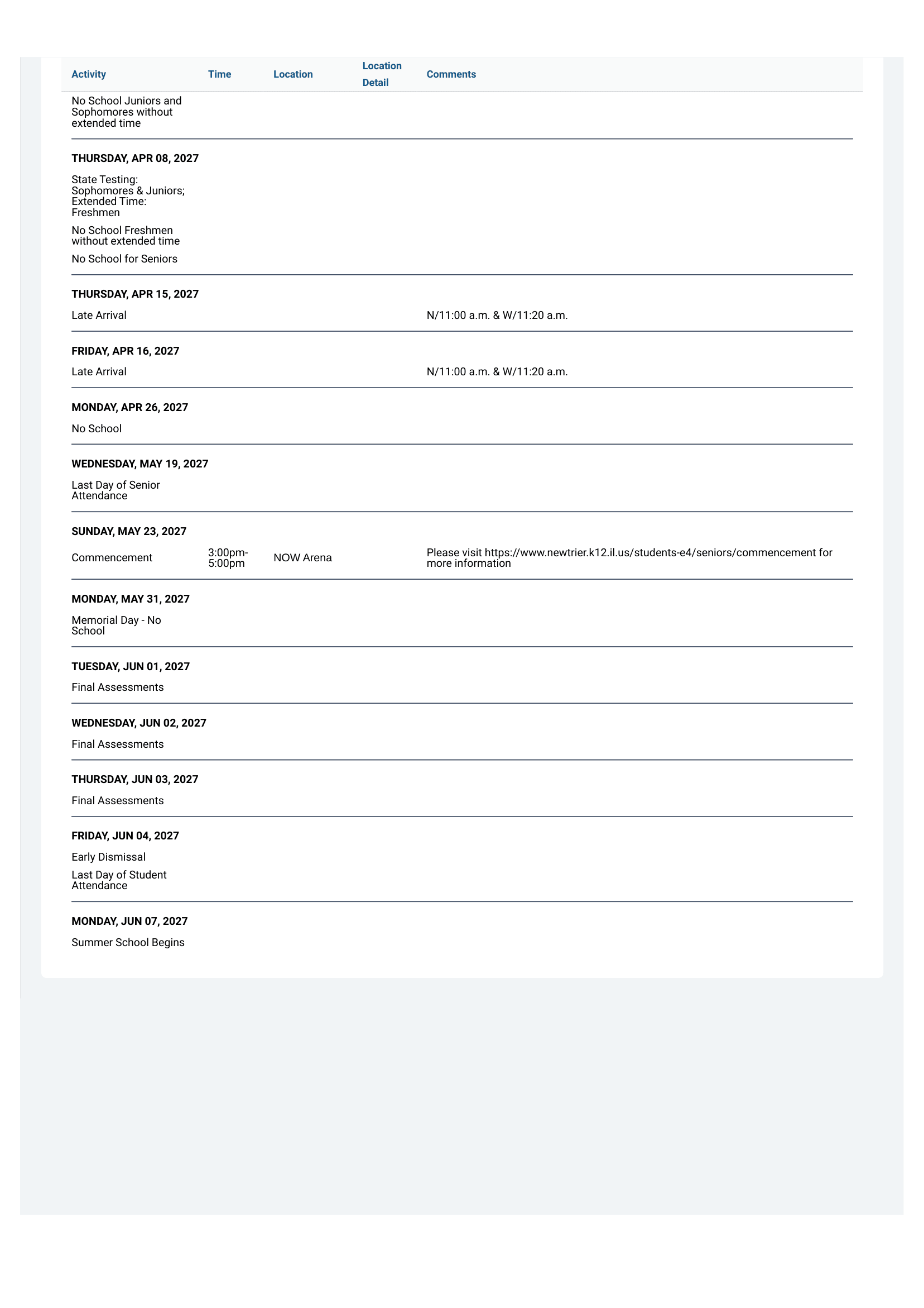 New Trier Township High School District 203 Calendar 26-27 [PDF]
