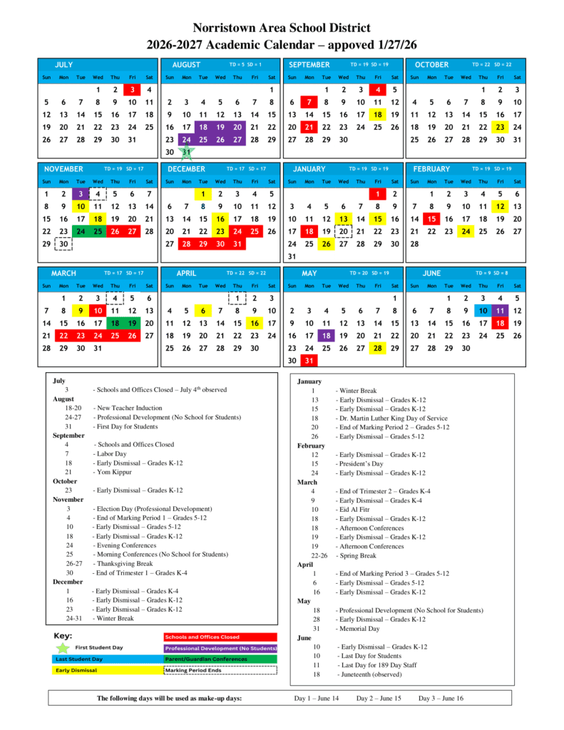 Norristown Area School District 26-27 Calendar