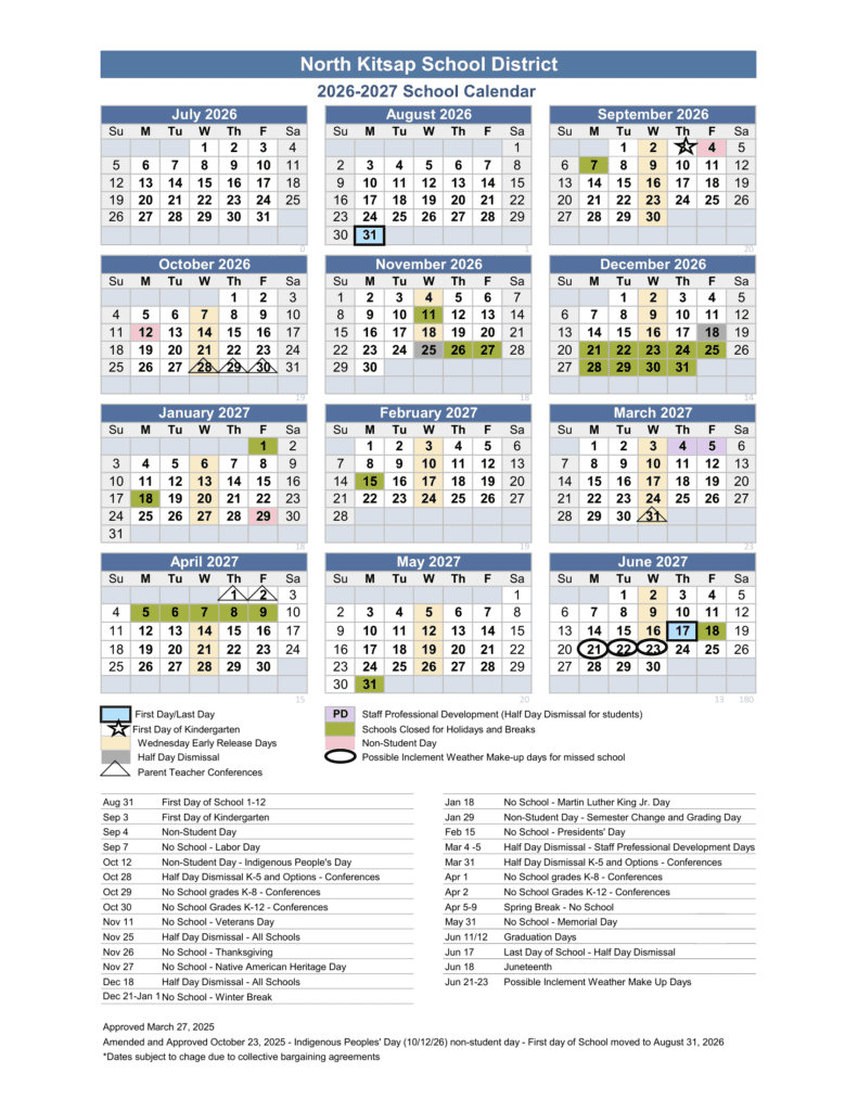 North Kitsap School District 26-27 Calendar