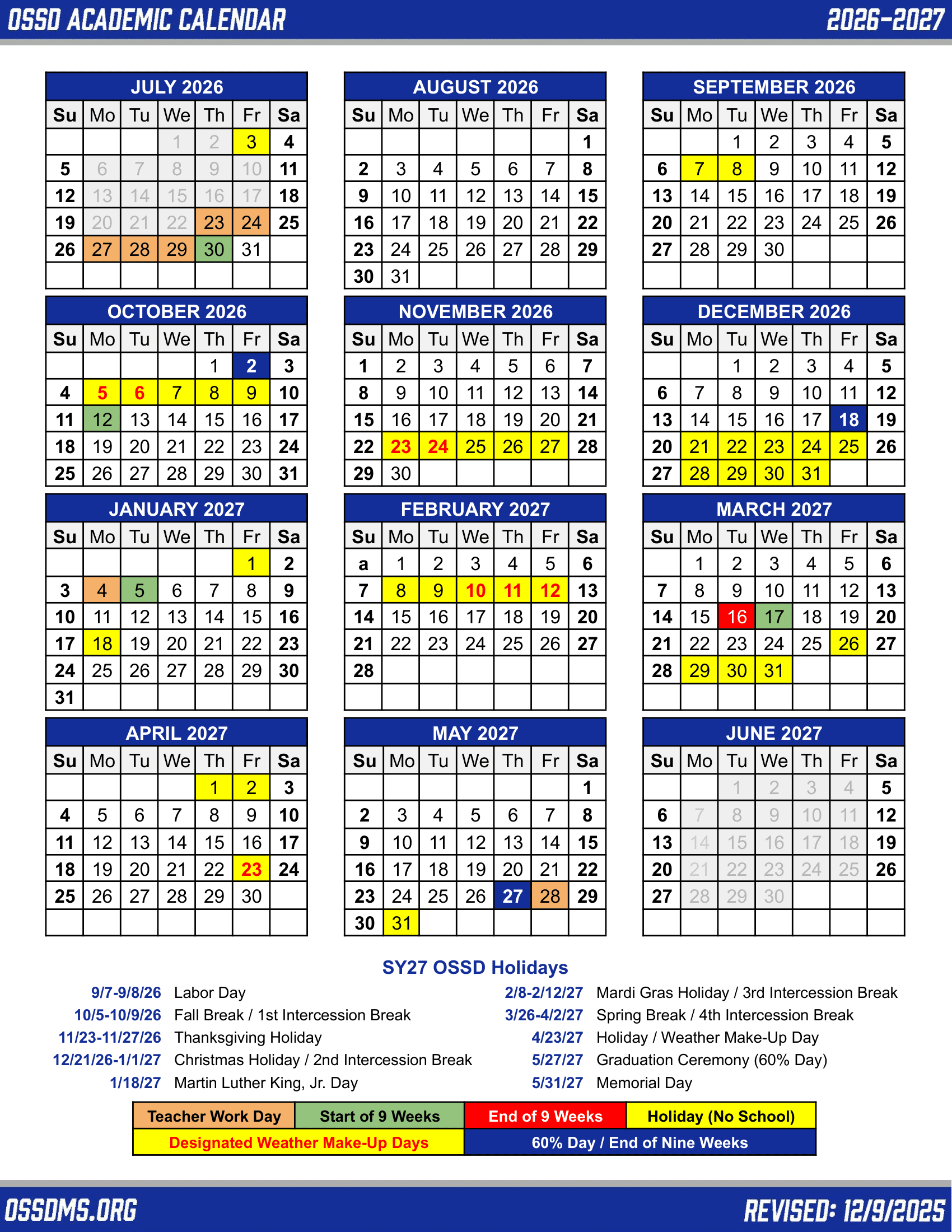 OSSD Ocean Springs School District ms 26-27 Calendar UPDATED [PDF]