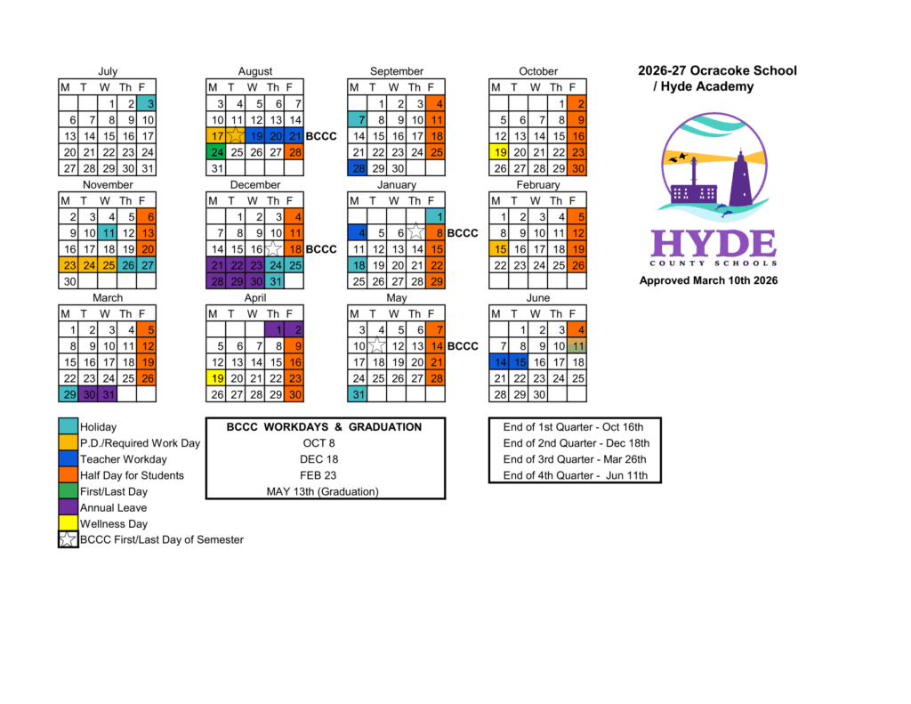 Ocracoke School -Hyde Academy 26-27 Calendar