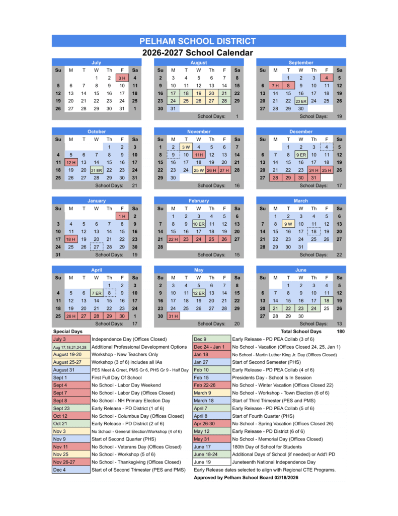 Pelham School District 26-27 Calendar