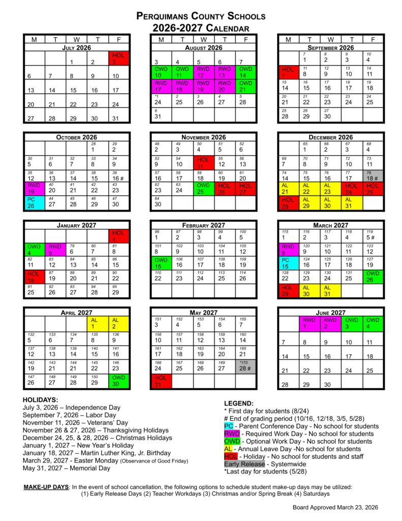 Perquimans County Schools 26-27 Calendar