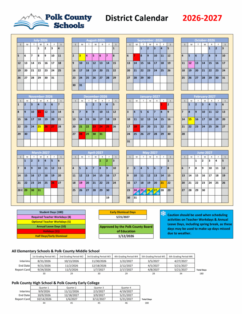 Polk County Schools 26-27 Calendar