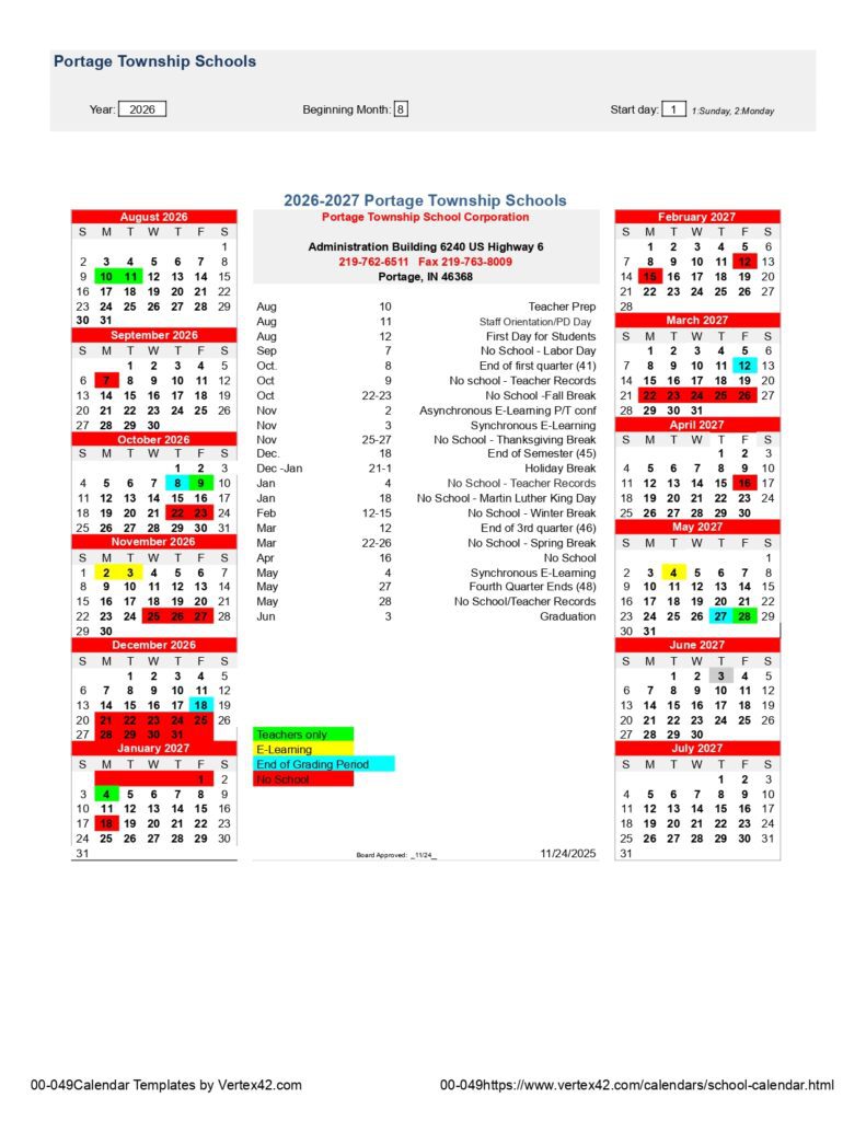 Portage Township Schools 2026-2027