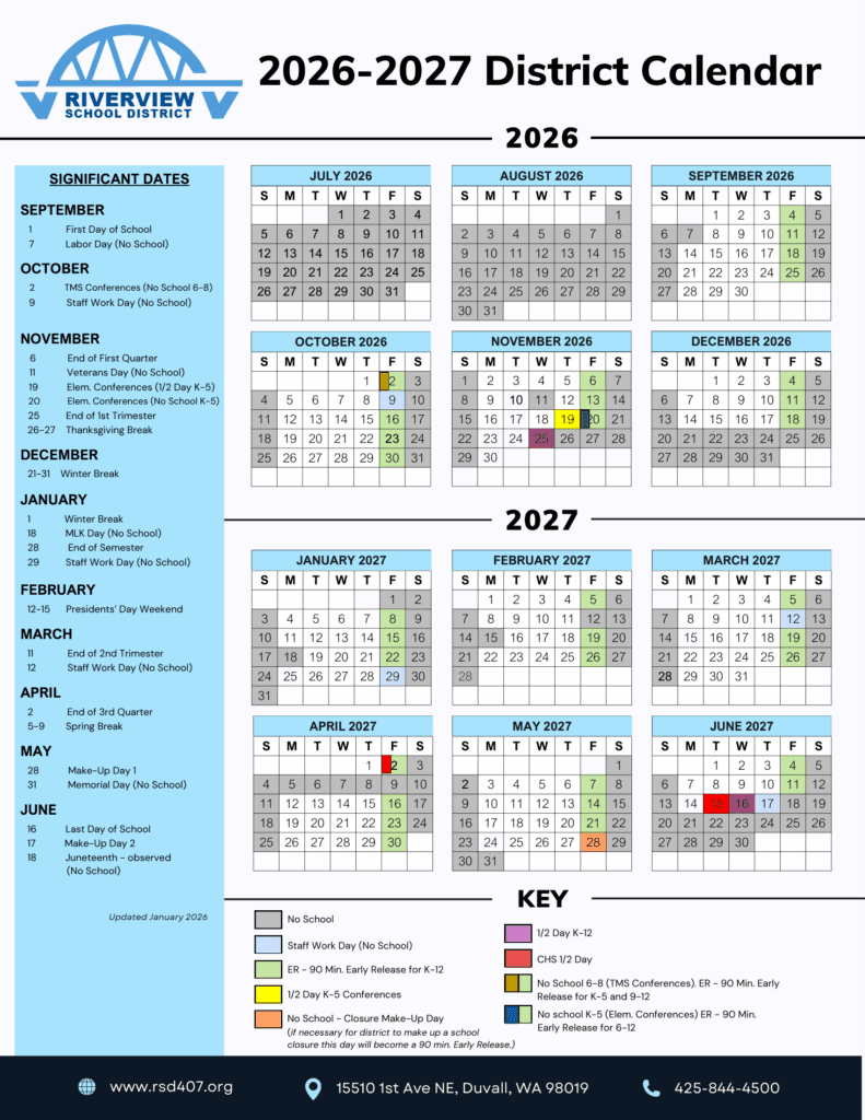 Riverview School District 26-27 Calendar