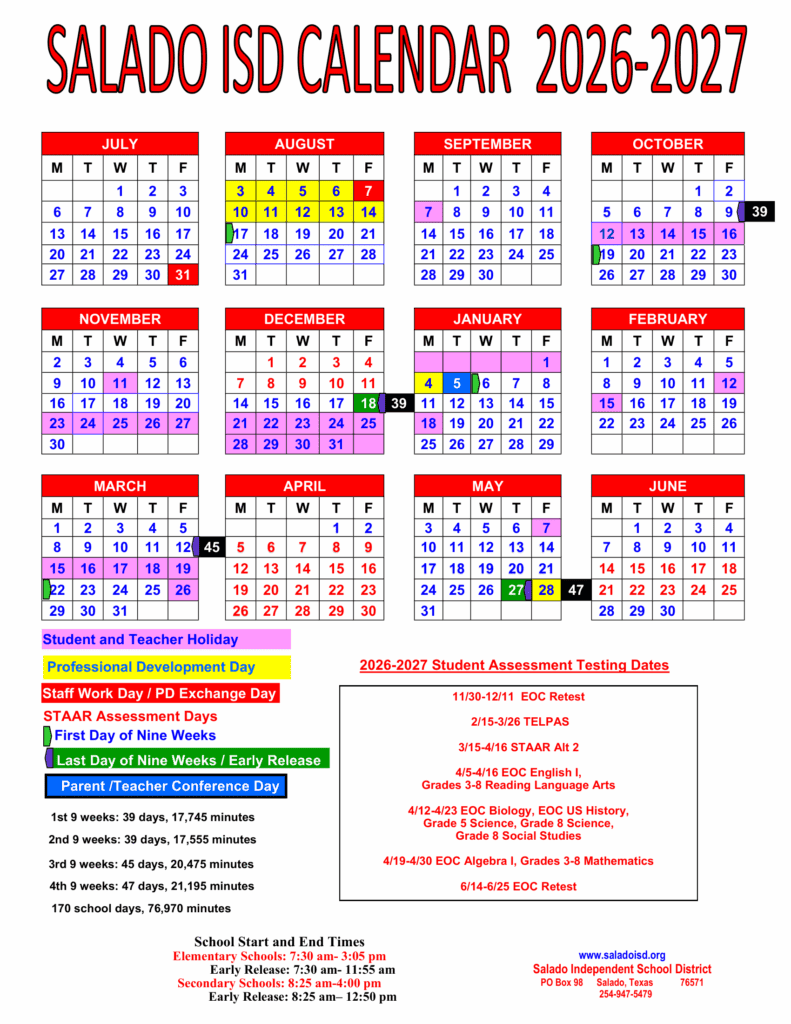 Salado Independent School District 26-27 Calendar