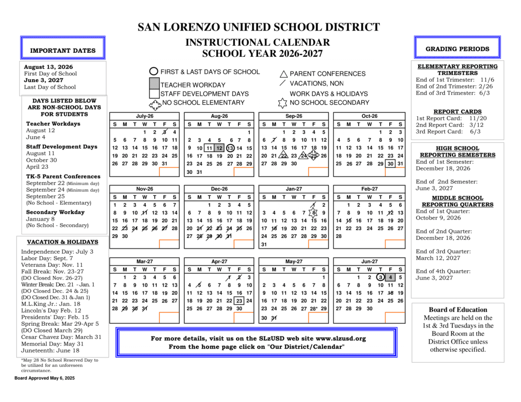 San Lorenzo Unified School District 26-27 Calender