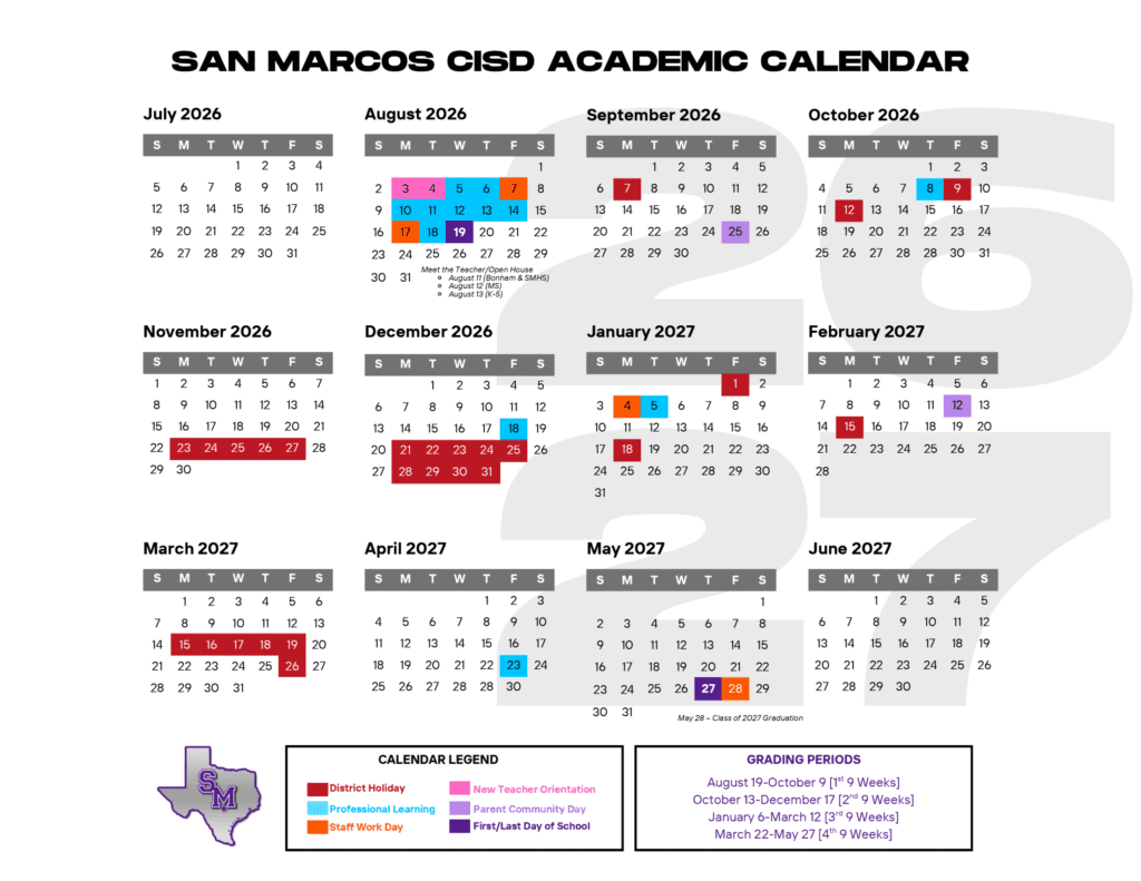 San Marcos CISD 26-27 Calendar