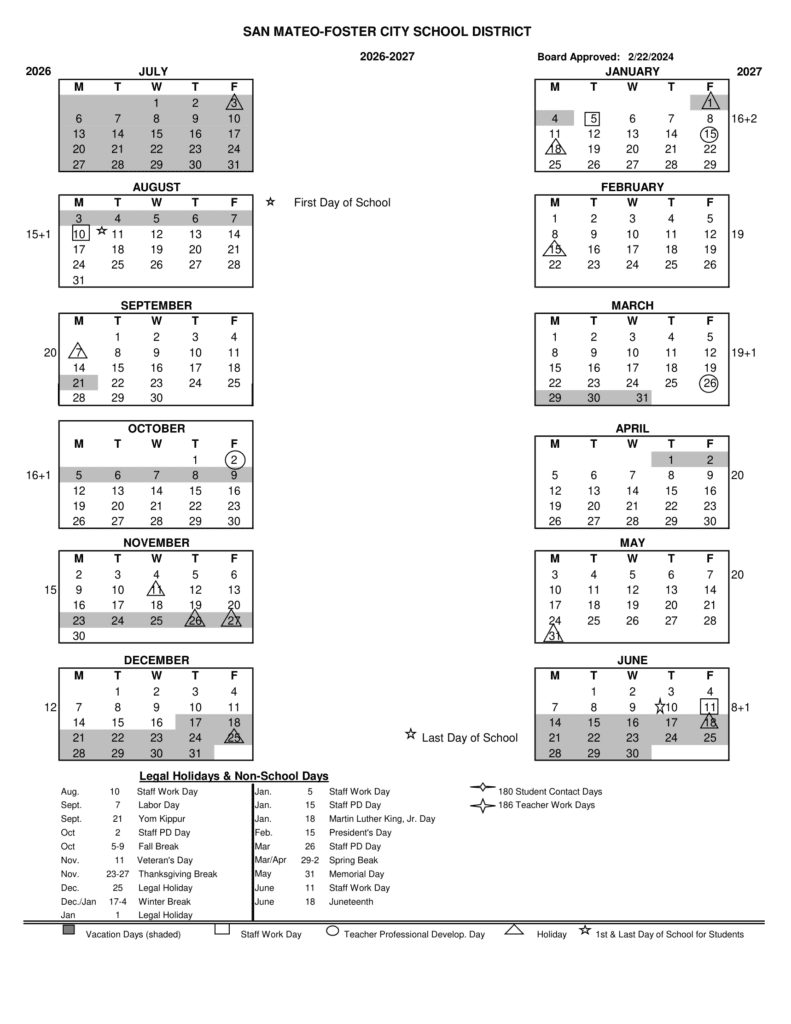 San Mateo-Foster City School District 26-27 Calendar