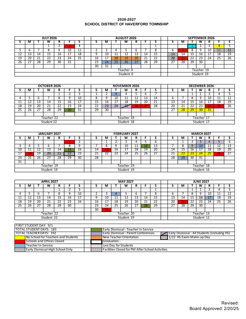 School District of Haverford Township 26-27 Calendar