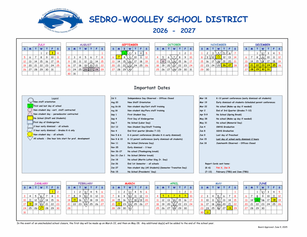 Sedro-Woolley School District 26-27 Calendar