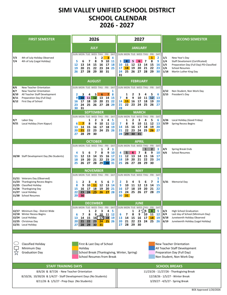 Simi Valley Unified School District 26-27 Calendar