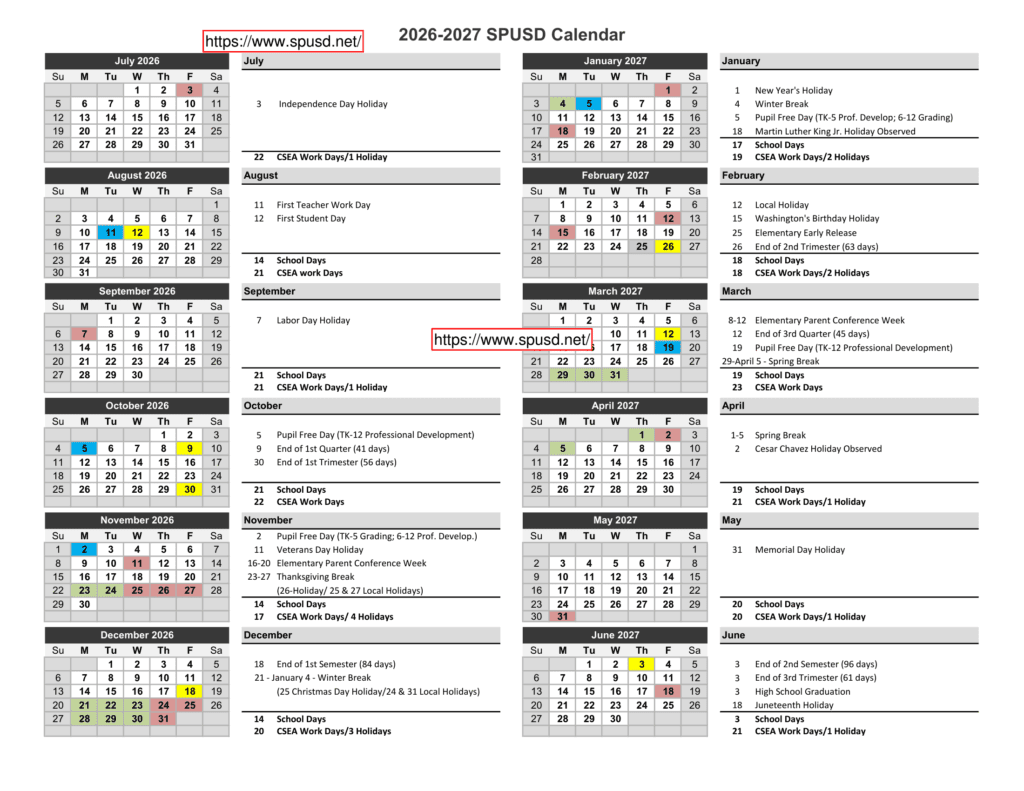 South Pasadena Unified School District 26-27 Calender
