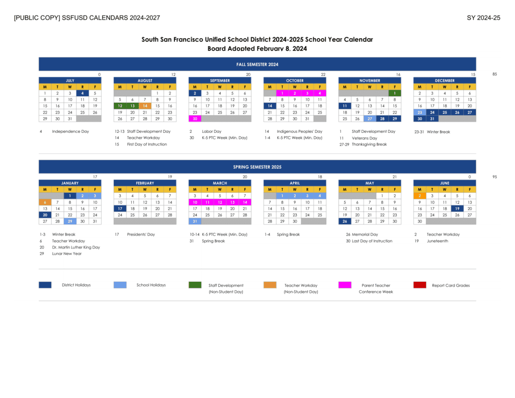South San Francisco Unified School District 26-27 Calendar