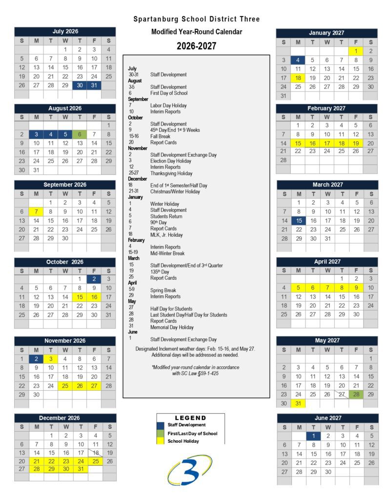 Spartanburg School District Three 2026-2027