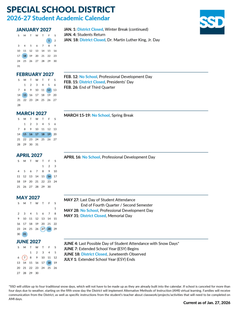 Special School District 26-27 Calendar (2)
