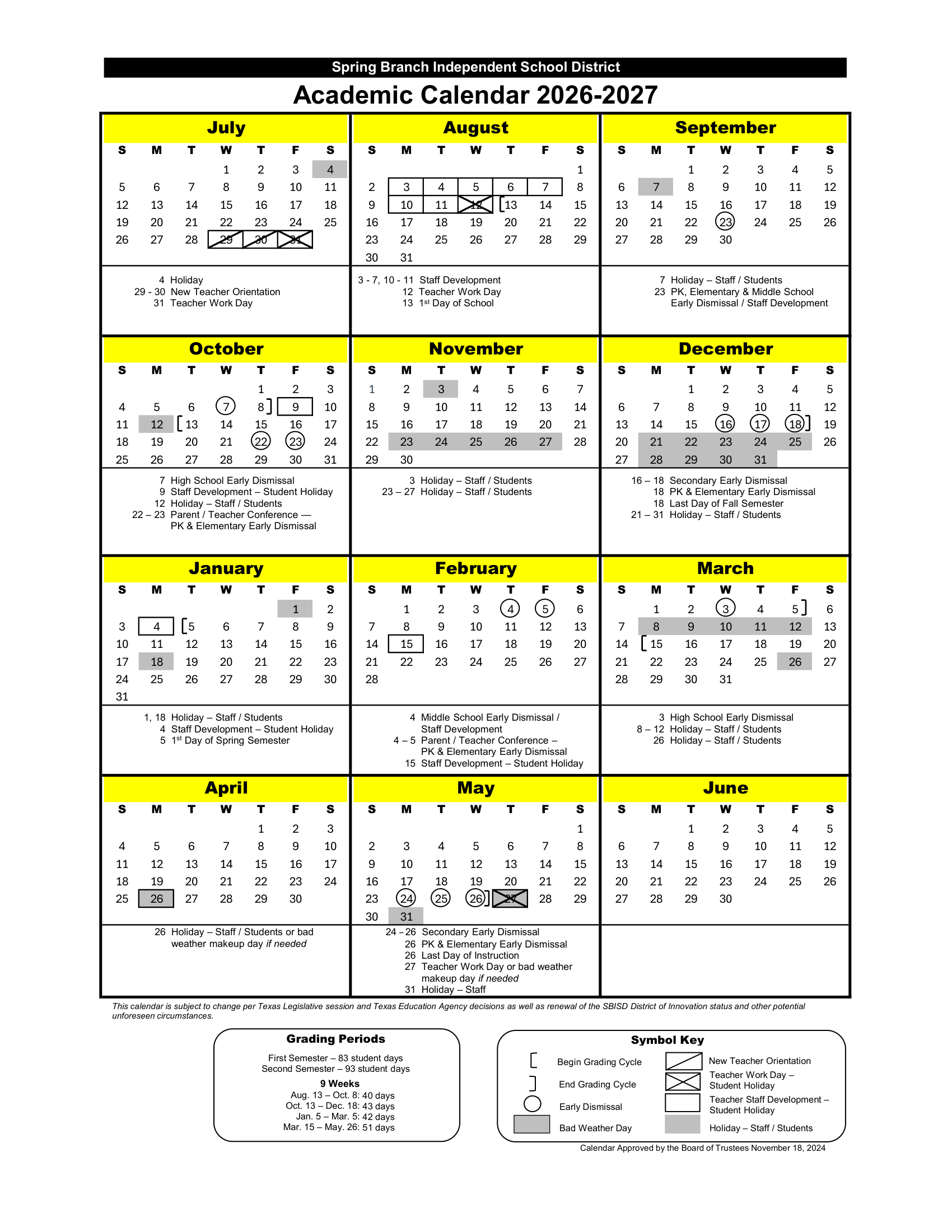 Spring Branch Isd Calendar 26-27 Calendars [PDF] Logo
