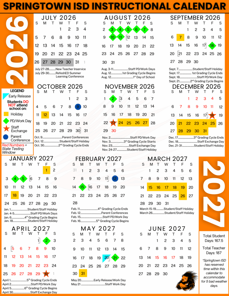 Springtown Independent School District 26-27 Calendar