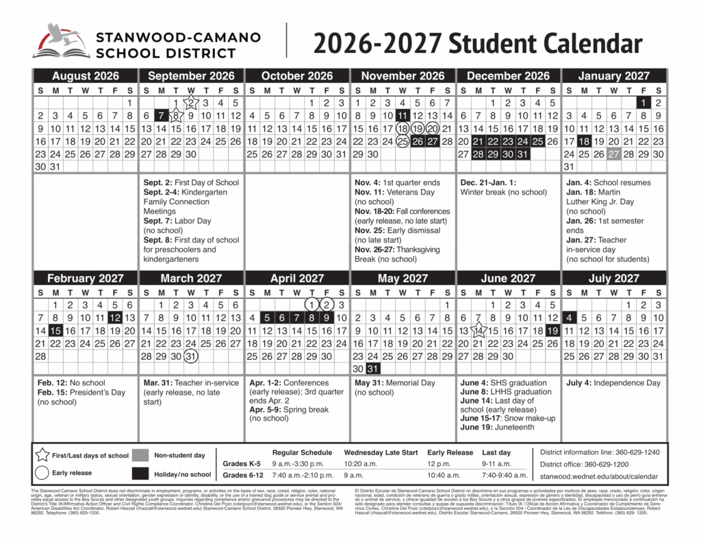 Stanwood-Camano School District 26-27 Calendar
