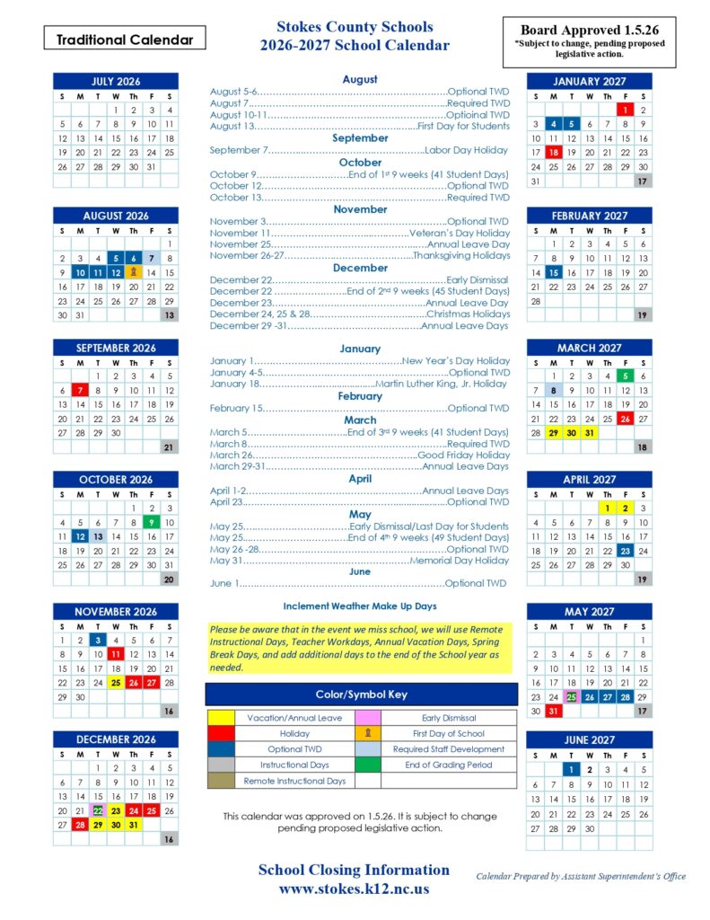 Stokes County Schools 2026-2027