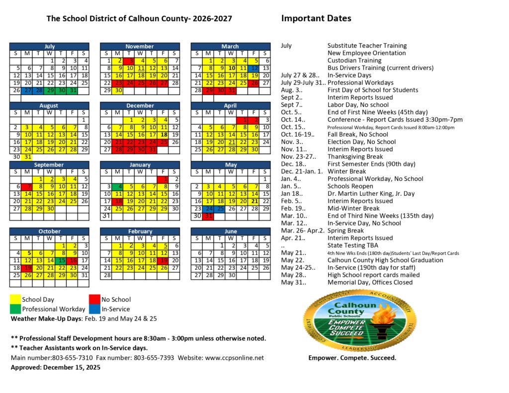 The School District of Calhoun County 2026-2027