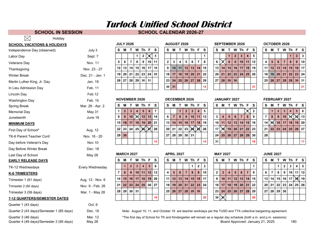 Turlock Unified School District 26-27 Calendar