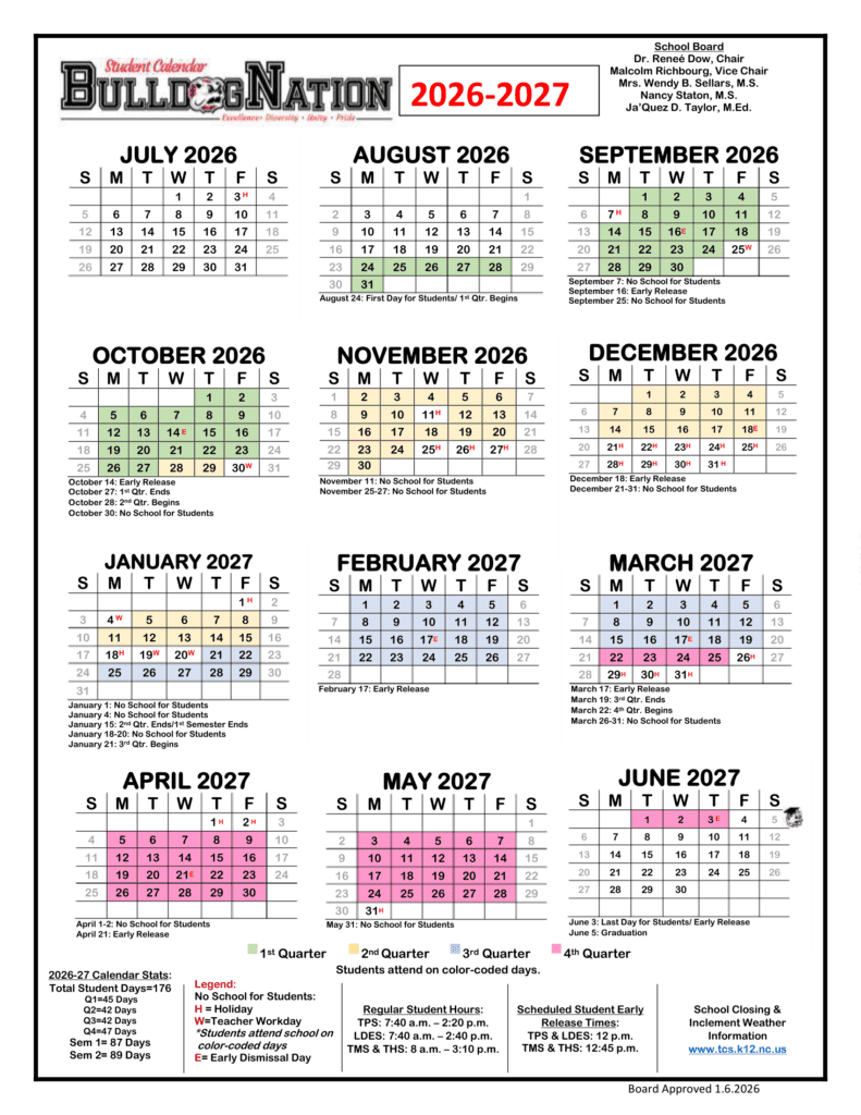 Tyrrell County Schools 26-27 Calendar