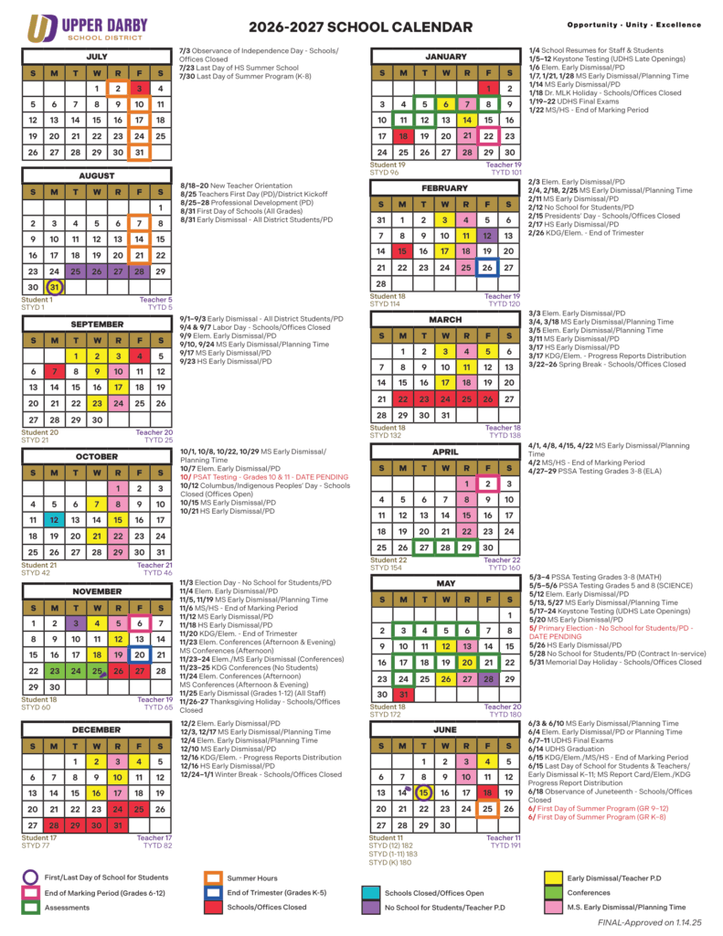 Upper Darby School District 26-27 Calendar