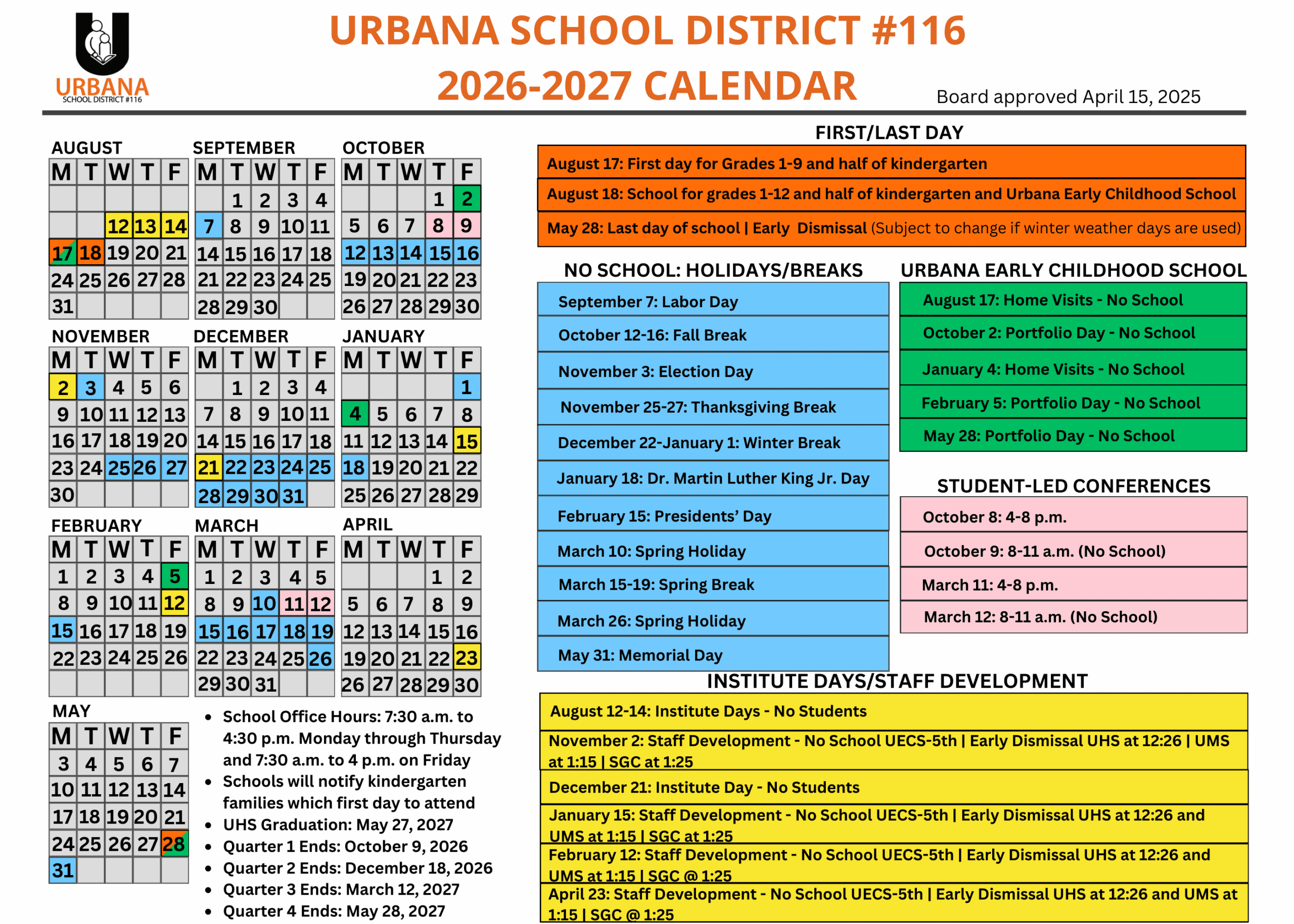 Urbana School District USD116 Calendar 26-27 [PDF]