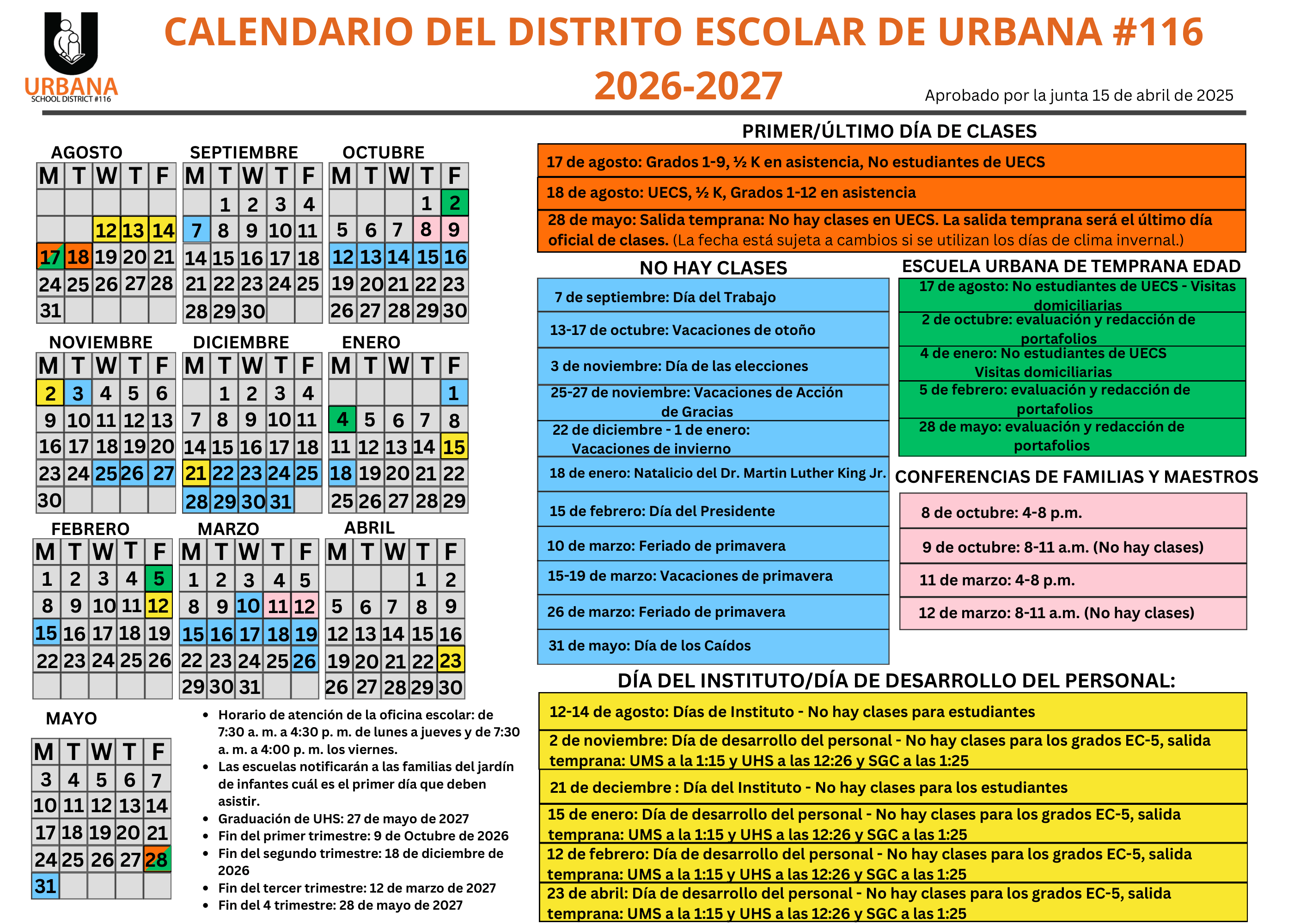 Urbana School District USD116 Calendar 26-27 [PDF]