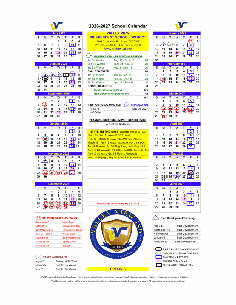 Valley View Independent School District 26-27 Calendar