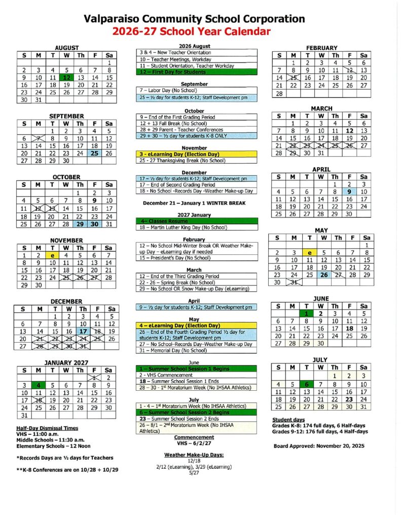 Valparaiso Community School Corporation 2026-2027