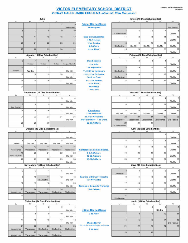 Victor Elementary School District - Mountain View Montessori Charter School 26-27 Calender (2)