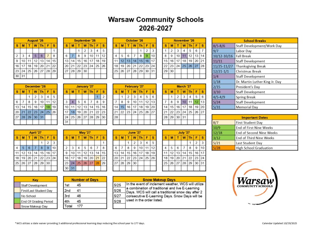 Warsaw Community Schools 2026-2027