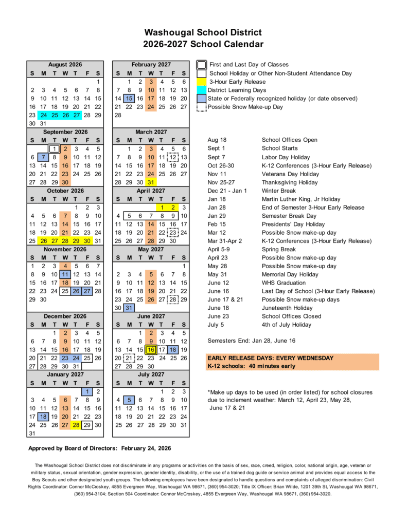 Washougal School District 26-27 Calendar
