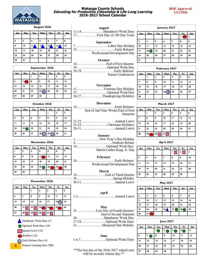 Watauga County Schools 2026-2027