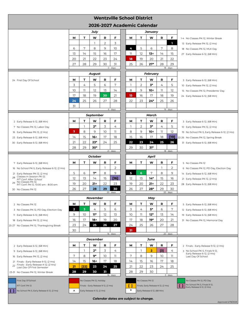 Wentzville School District 26-27 Calendar